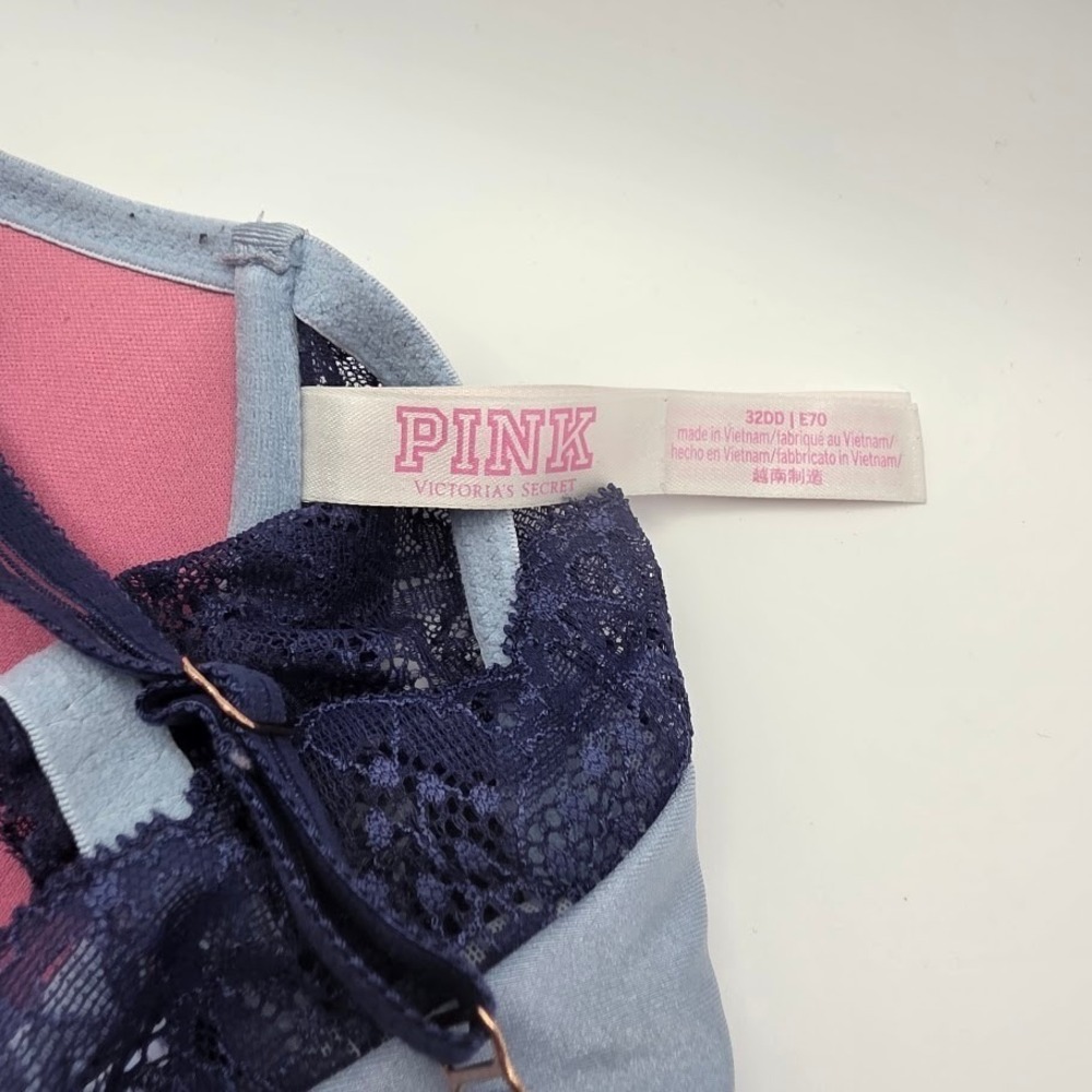 Victoria's Secret Pink Date Push Up Bra Lace Blue Pink 32DD‎ E70 - Picture 7 of 7